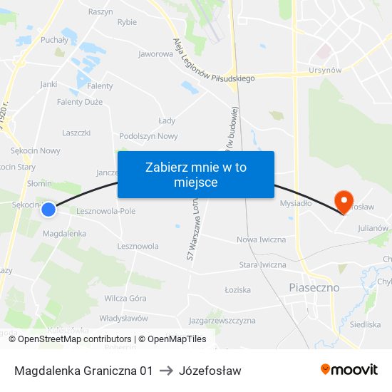 Magdalenka Graniczna 01 to Józefosław map