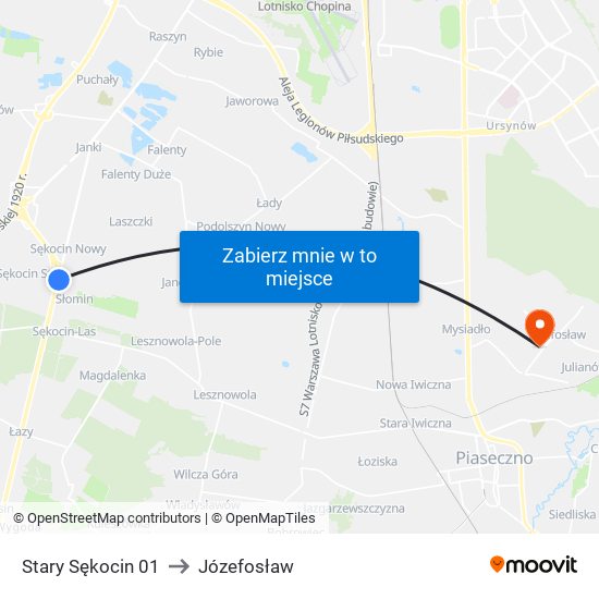 Stary Sękocin 01 to Józefosław map