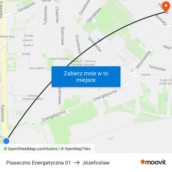 Piaseczno Energetyczna to Józefosław map