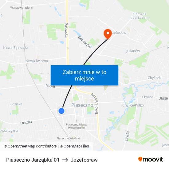 Piaseczno Jarząbka 01 to Józefosław map