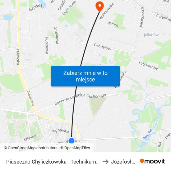 Piaseczno Chyliczkowska - Technikum 02 to Józefosław map