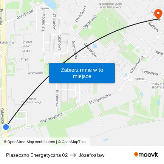 Piaseczno Energetyczna 02 to Józefosław map