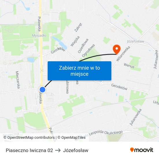 Piaseczno Iwiczna to Józefosław map