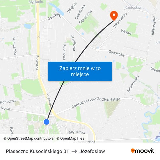 Piaseczno Kusocińskiego 01 to Józefosław map