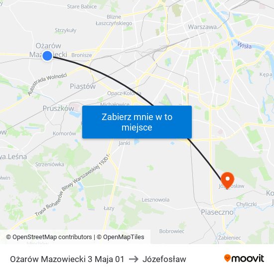 Ożarów Mazowiecki 3 Maja to Józefosław map