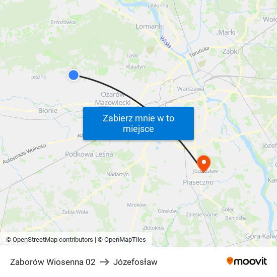 Zaborów Wiosenna to Józefosław map