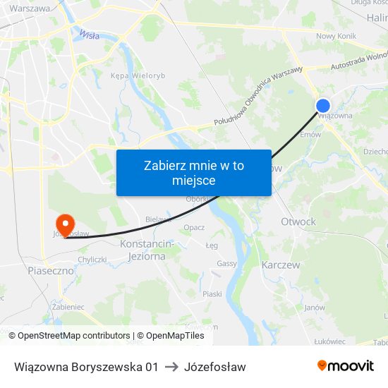 Wiązowna Boryszewska 01 to Józefosław map