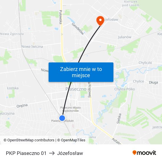 PKP Piaseczno to Józefosław map