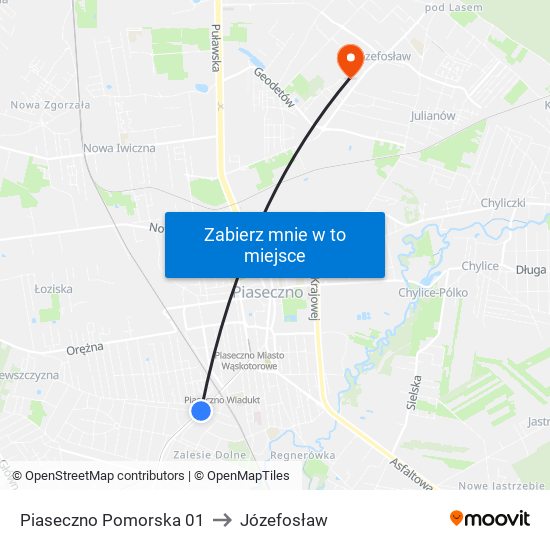 Piaseczno Pomorska 01 to Józefosław map