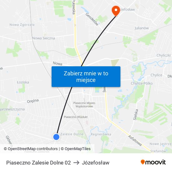 Piaseczno Zalesie Dolne 02 to Józefosław map