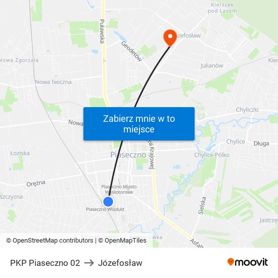 PKP Piaseczno to Józefosław map