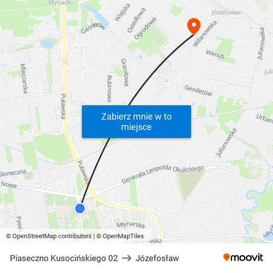 Piaseczno Kusocińskiego 02 to Józefosław map