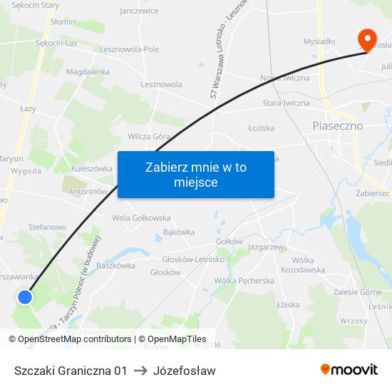 Szczaki Graniczna 01 to Józefosław map