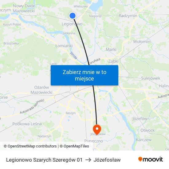 Legionowo Szarych Szeregów to Józefosław map