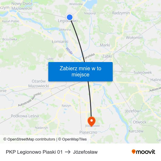 PKP Legionowo Piaski 01 to Józefosław map