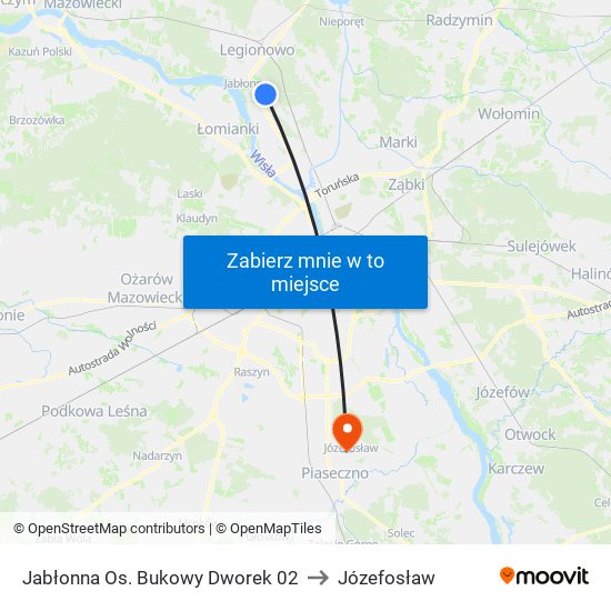 Jabłonna Os. Bukowy Dworek to Józefosław map