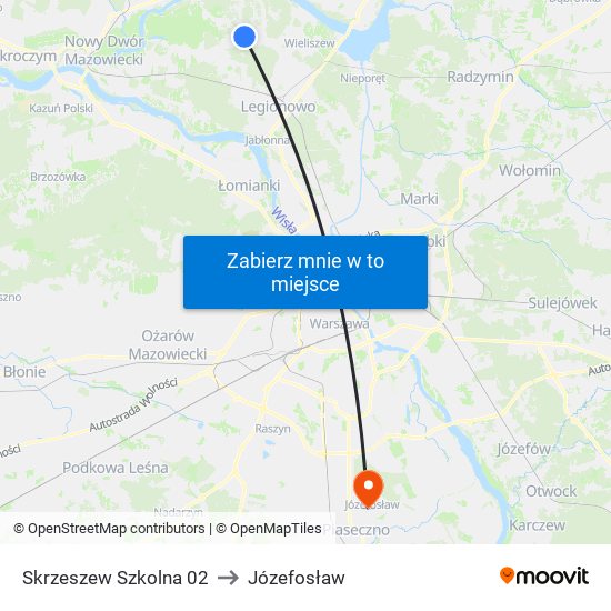 Skrzeszew Szkolna to Józefosław map