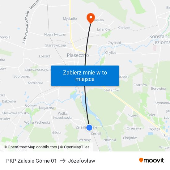 PKP Zalesie Górne 01 to Józefosław map