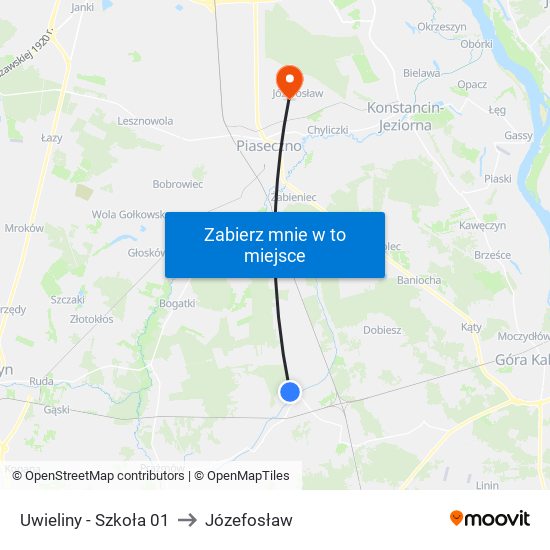 Uwieliny - Szkoła 01 to Józefosław map