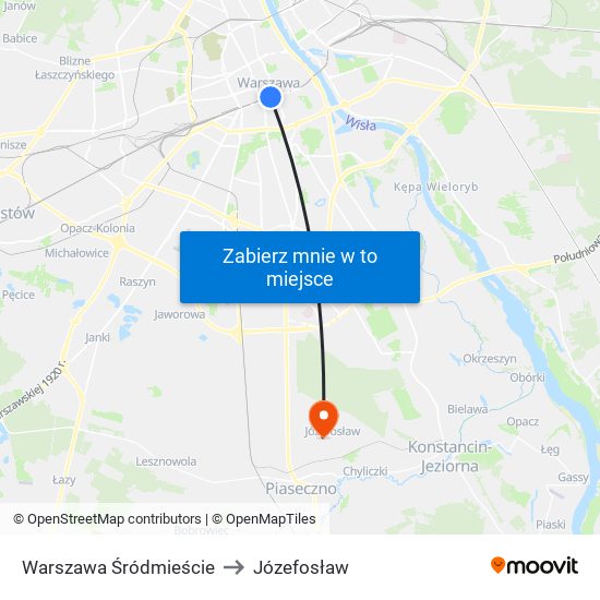 Warszawa Śródmieście to Józefosław map