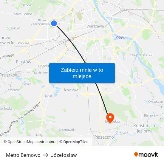 Metro Bemowo to Józefosław map