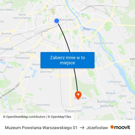 Muzeum Powstania Warszawskiego to Józefosław map