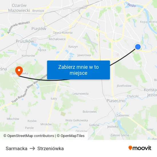 Sarmacka to Strzeniówka map