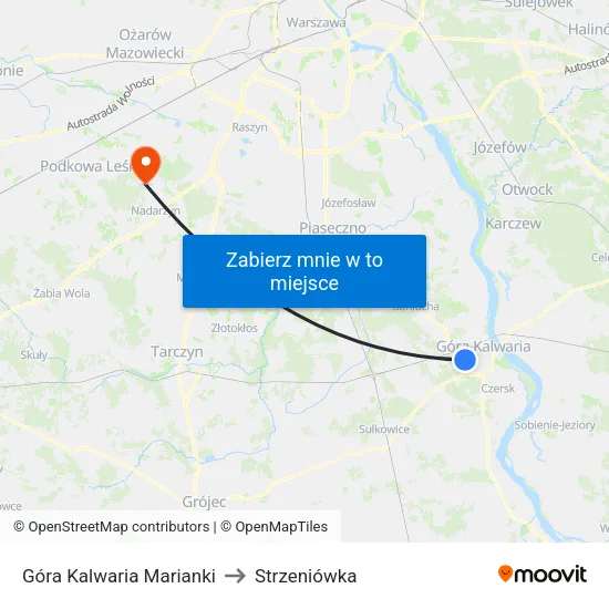 Góra Kalwaria Marianki to Strzeniówka map