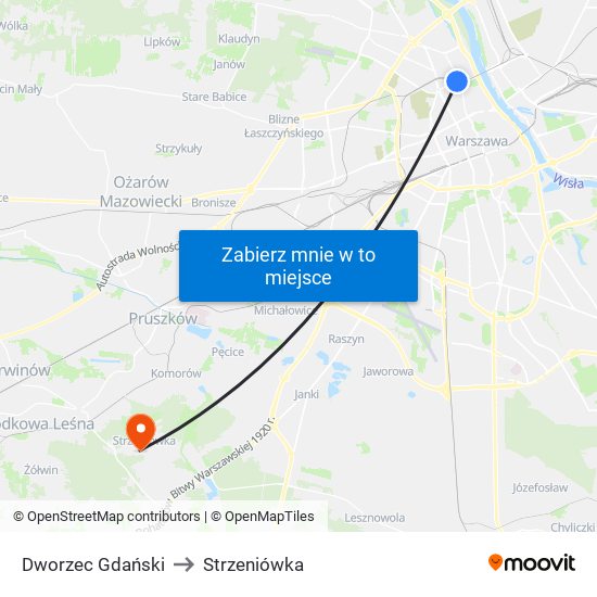 Dworzec Gdański to Strzeniówka map