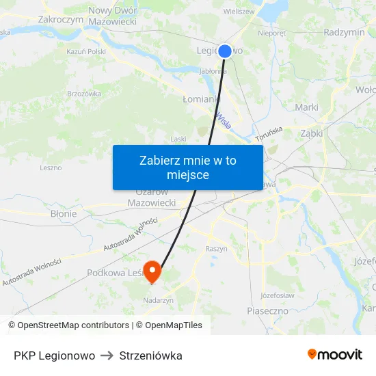 PKP Legionowo to Strzeniówka map