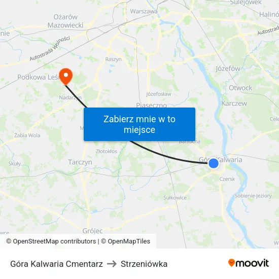 Góra Kalwaria Cmentarz to Strzeniówka map