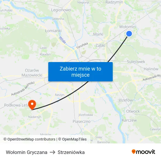 Wołomin Gryczana to Strzeniówka map