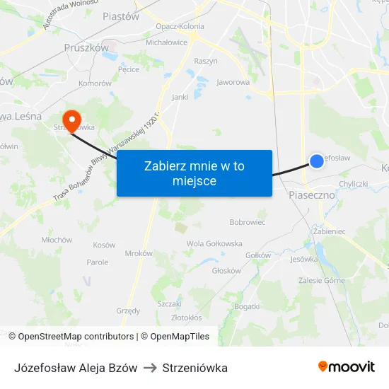 Józefosław Aleja Bzów to Strzeniówka map