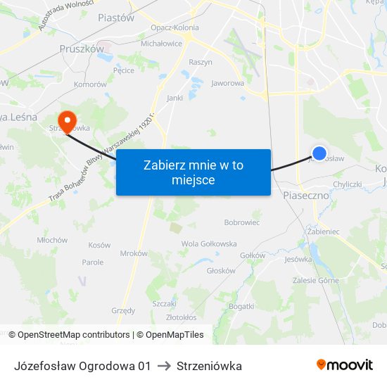 Józefosław Ogrodowa 01 to Strzeniówka map