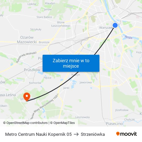 Metro Centrum Nauki Kopernik 05 to Strzeniówka map