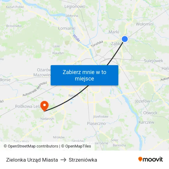 Zielonka Urząd Miasta to Strzeniówka map