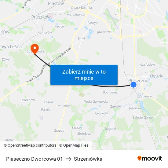 Piaseczno Dworcowa 01 to Strzeniówka map