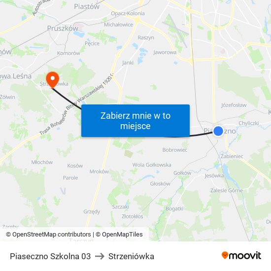 Piaseczno Szkolna 03 to Strzeniówka map