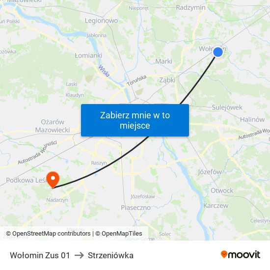 Wołomin Zus to Strzeniówka map