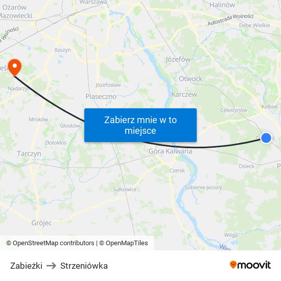 Zabieżki to Strzeniówka map