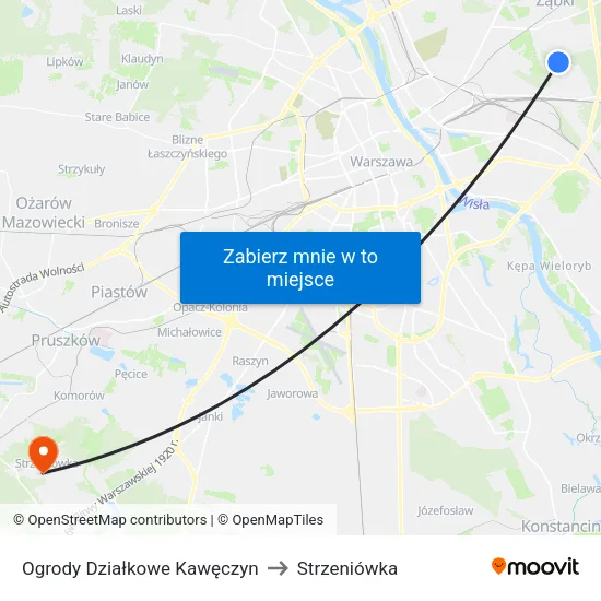 Ogrody Działkowe Kawęczyn to Strzeniówka map