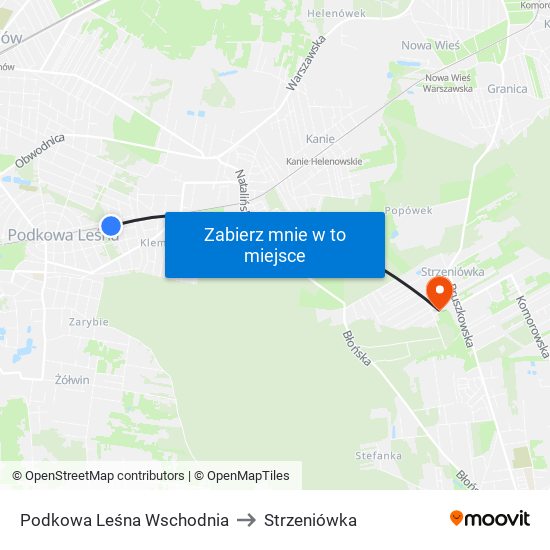 Podkowa Leśna Wschodnia to Strzeniówka map