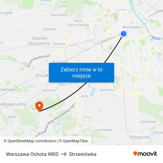 Warszawa Ochota WKD to Strzeniówka map