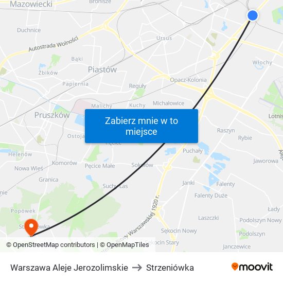 Warszawa Aleje Jerozolimskie to Strzeniówka map