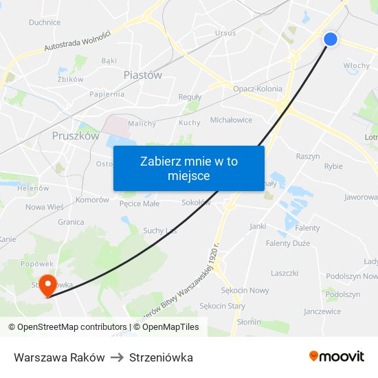 Warszawa Raków to Strzeniówka map