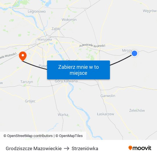 Grodziszcze Mazowieckie to Strzeniówka map