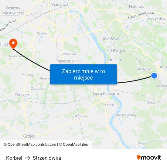 Kołbiel to Strzeniówka map