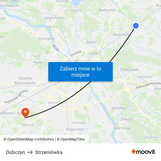 Dobczyn to Strzeniówka map