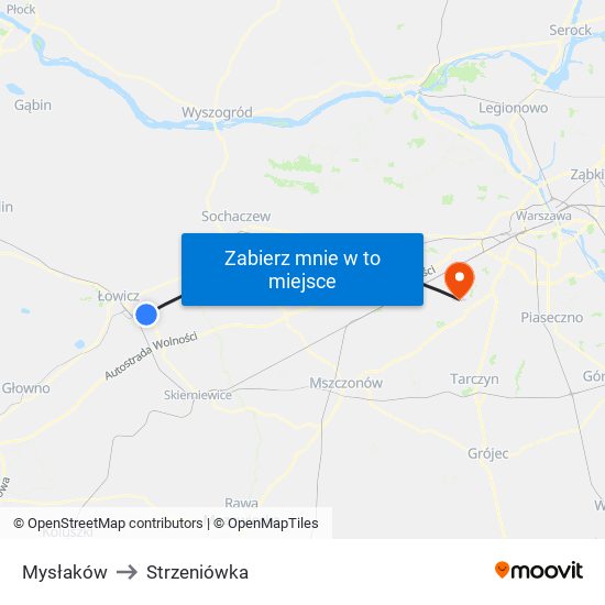 Mysłaków to Strzeniówka map