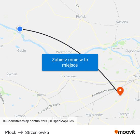 Płock to Strzeniówka map